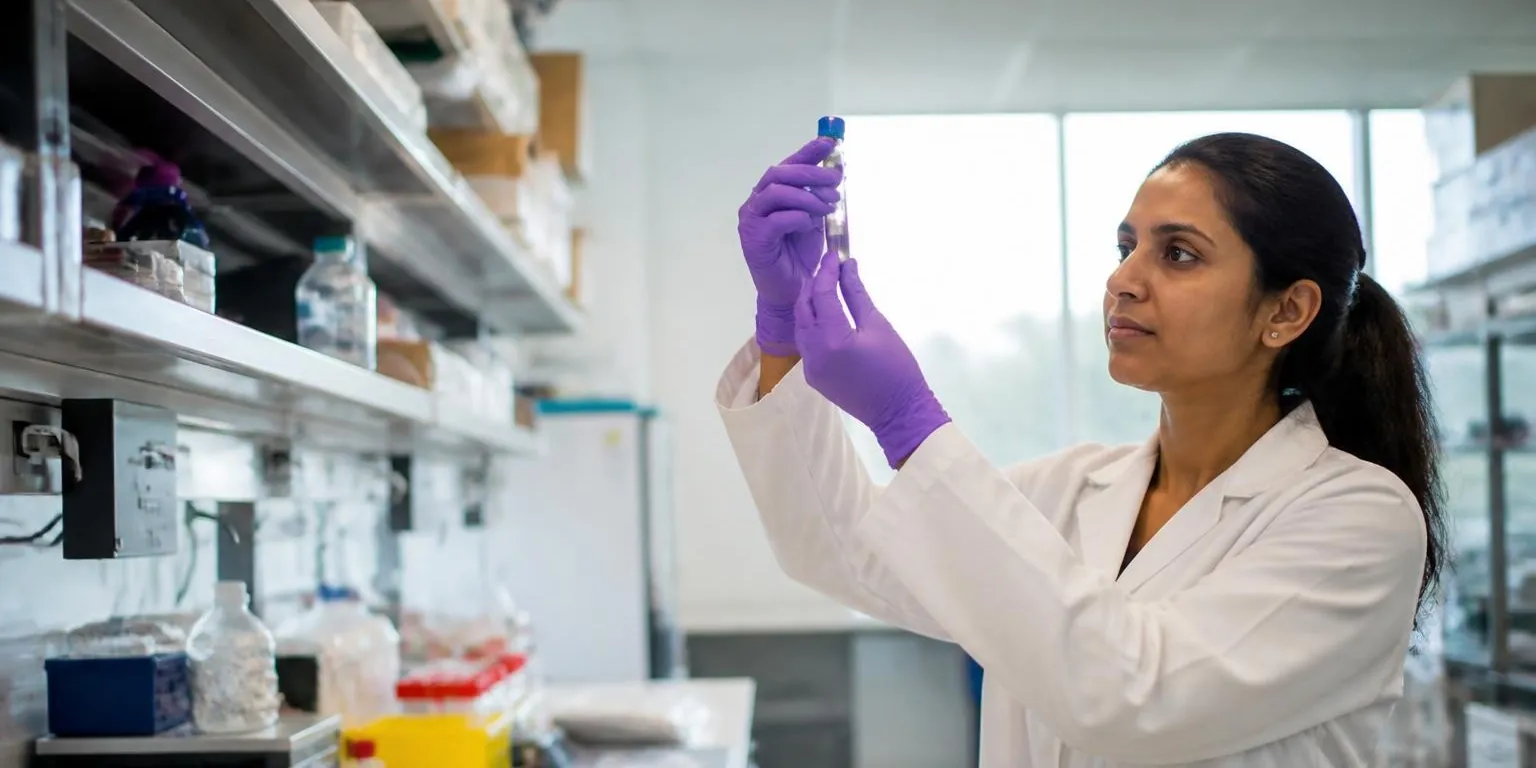 A scientist in a laboratory looking at samples